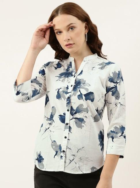 bene kleed white & blue floral print shirt