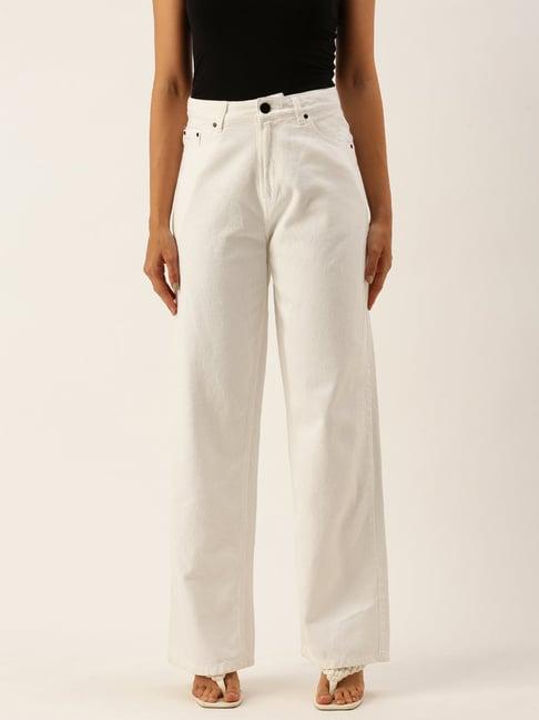 bene kleed white cotton high rise flared jeans