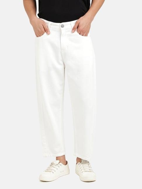 bene kleed white cotton loose fit jeans