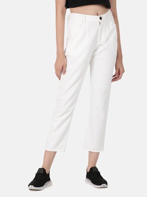 bene kleed white cotton relaxed fit high rise jeans