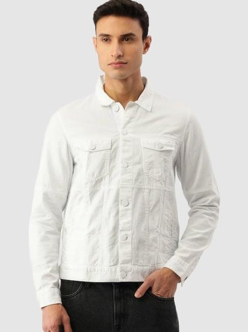 bene kleed white slim fit cotton denim jacket