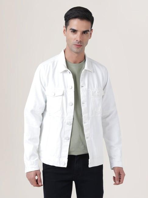 bene kleed white slim fit denim jacket