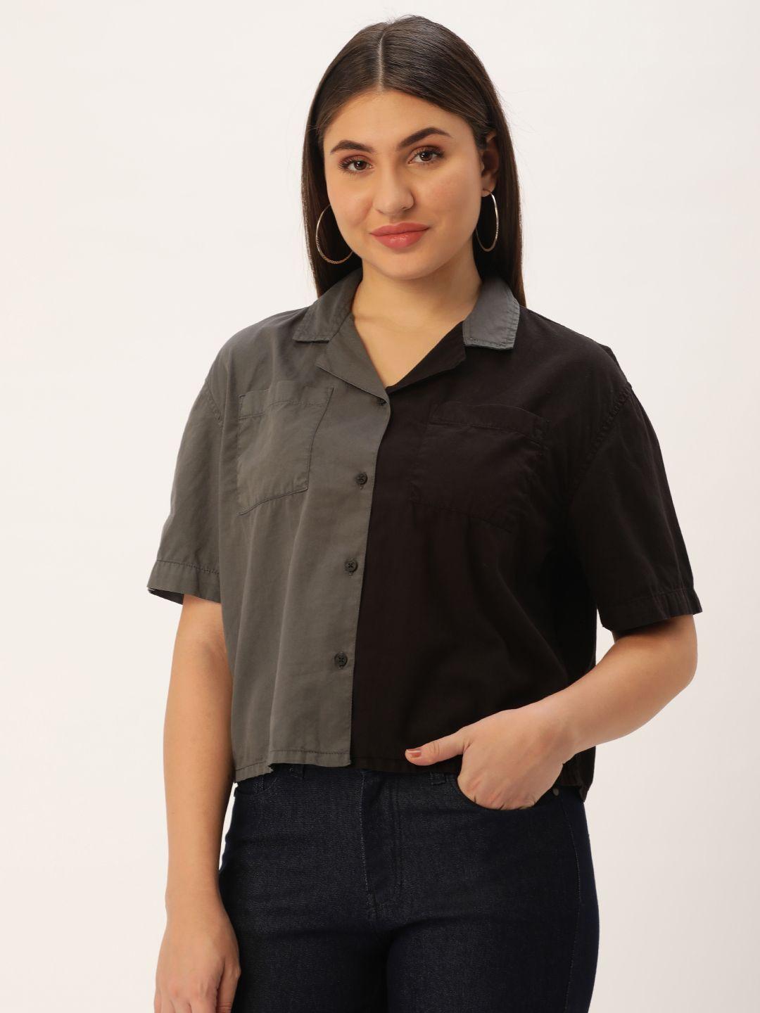 bene kleed women boxy opaque colourblocked cotton casual shirt