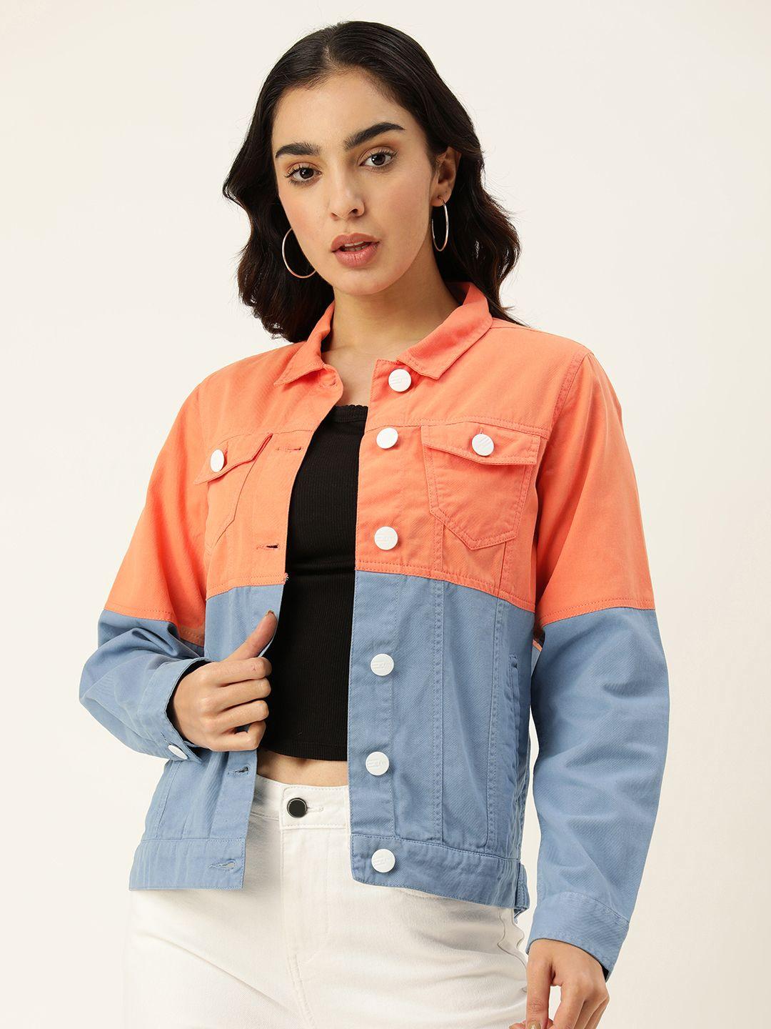 bene kleed women colourblocked denim jacket