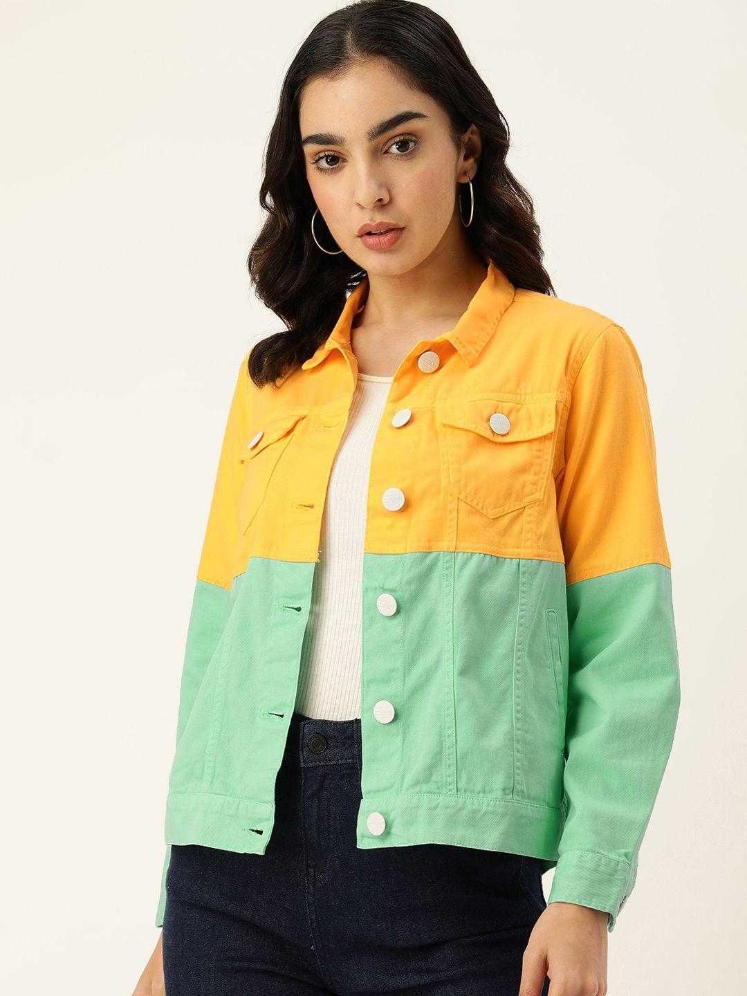 bene kleed women colourblocked denim jacket