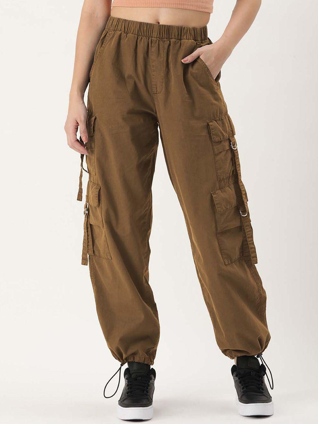 bene kleed women smart loose fit high-rise cotton cargos trousers