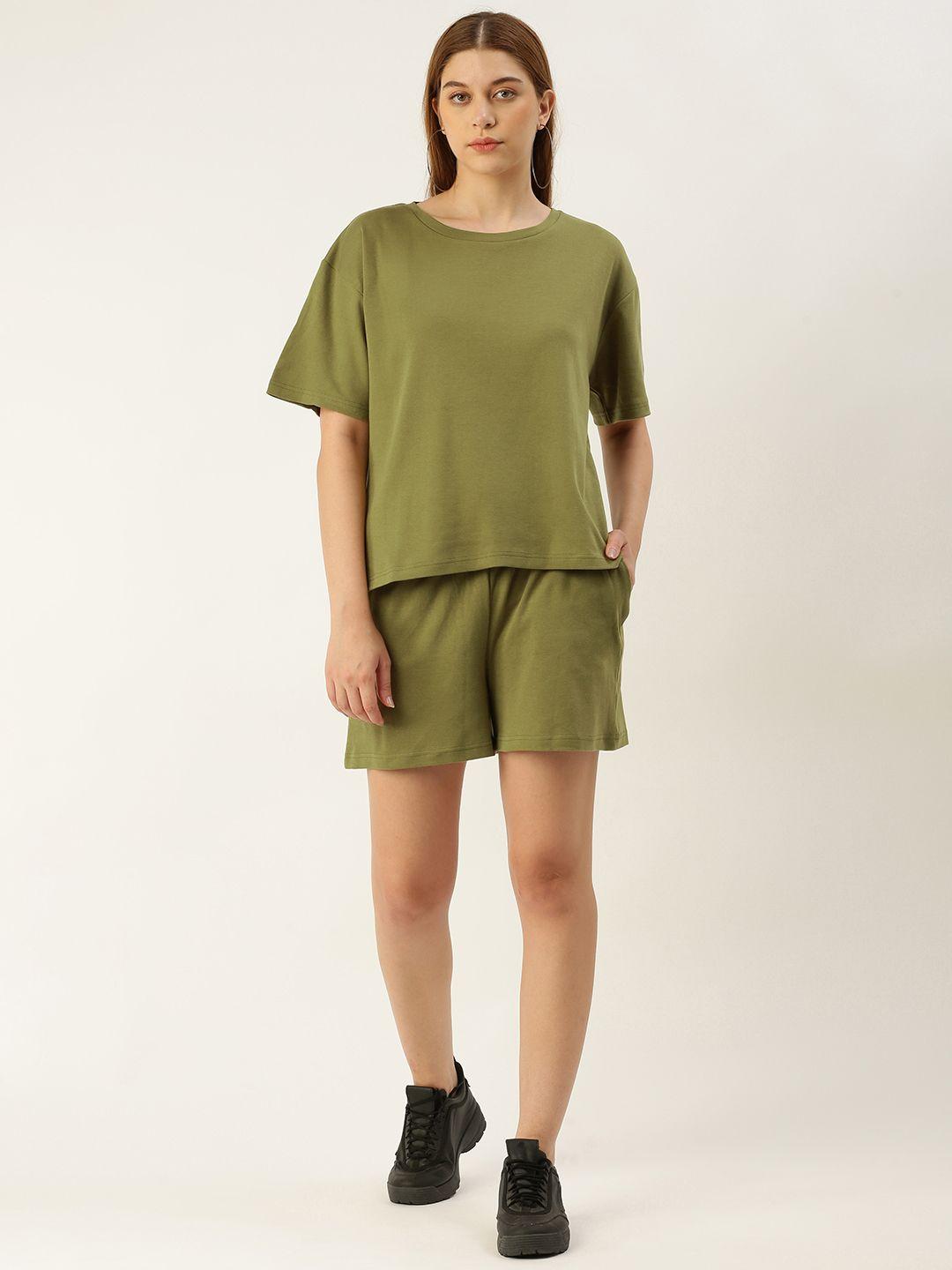 bene kleed women solid pure cotton t-shirt with shorts