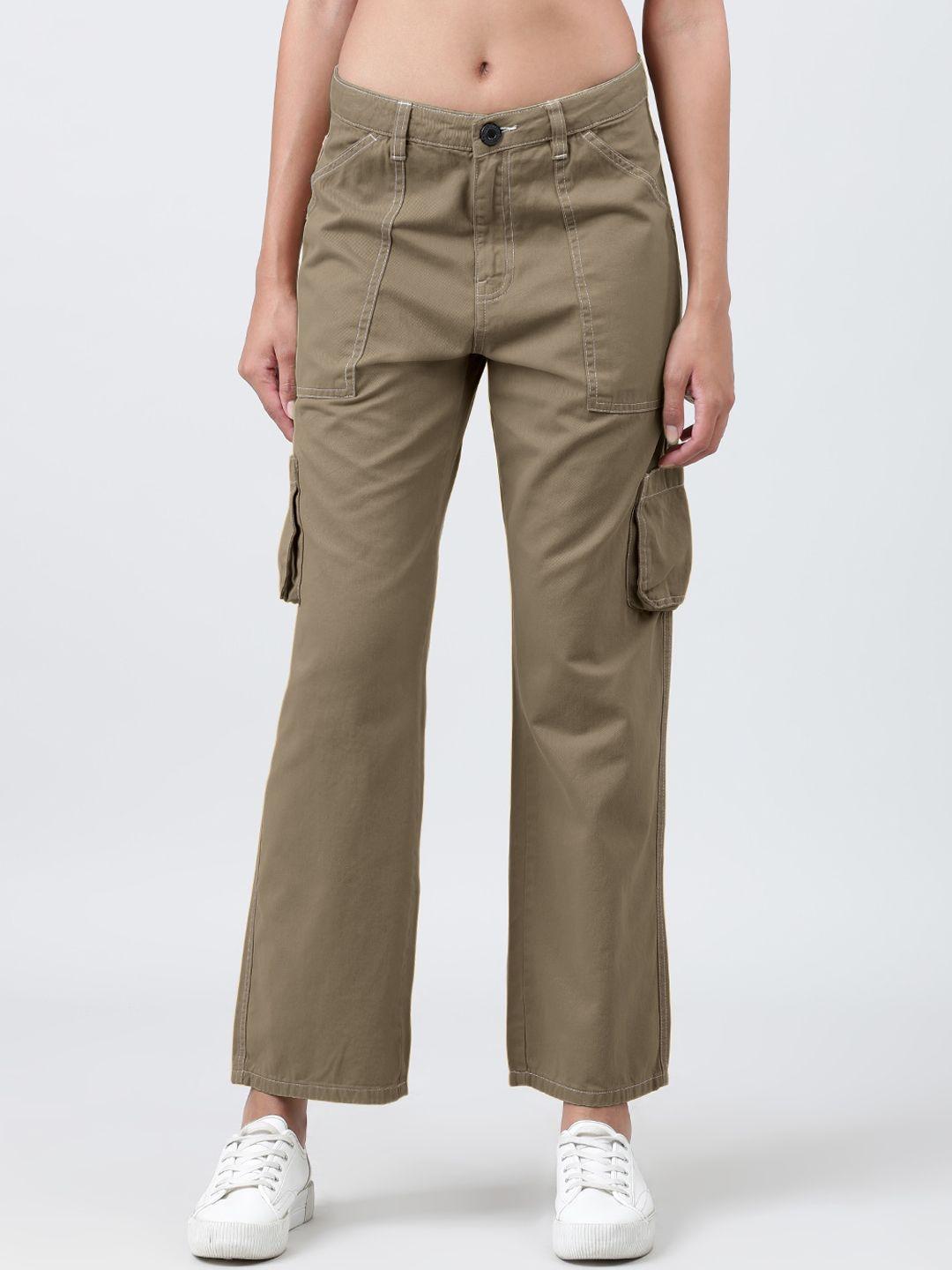 bene kleed women straight fit cargos pure cotton cargos trousers