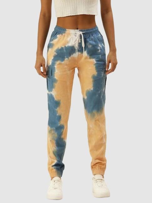 bene kleed yellow & blue relaxed fit mid rise joggers