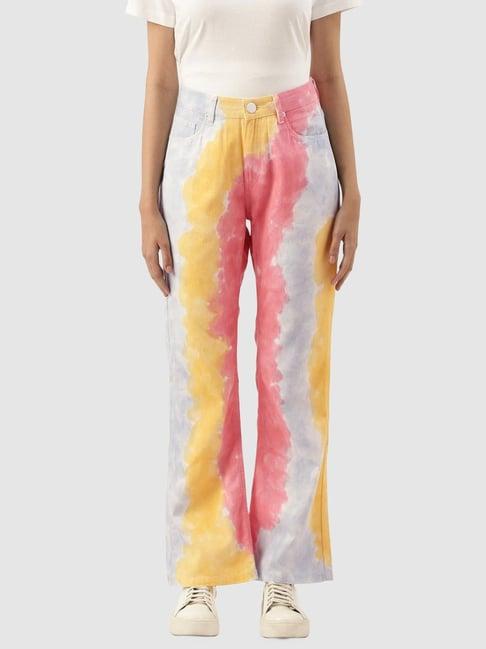 bene kleed yellow & pink regular fit high rise jeans