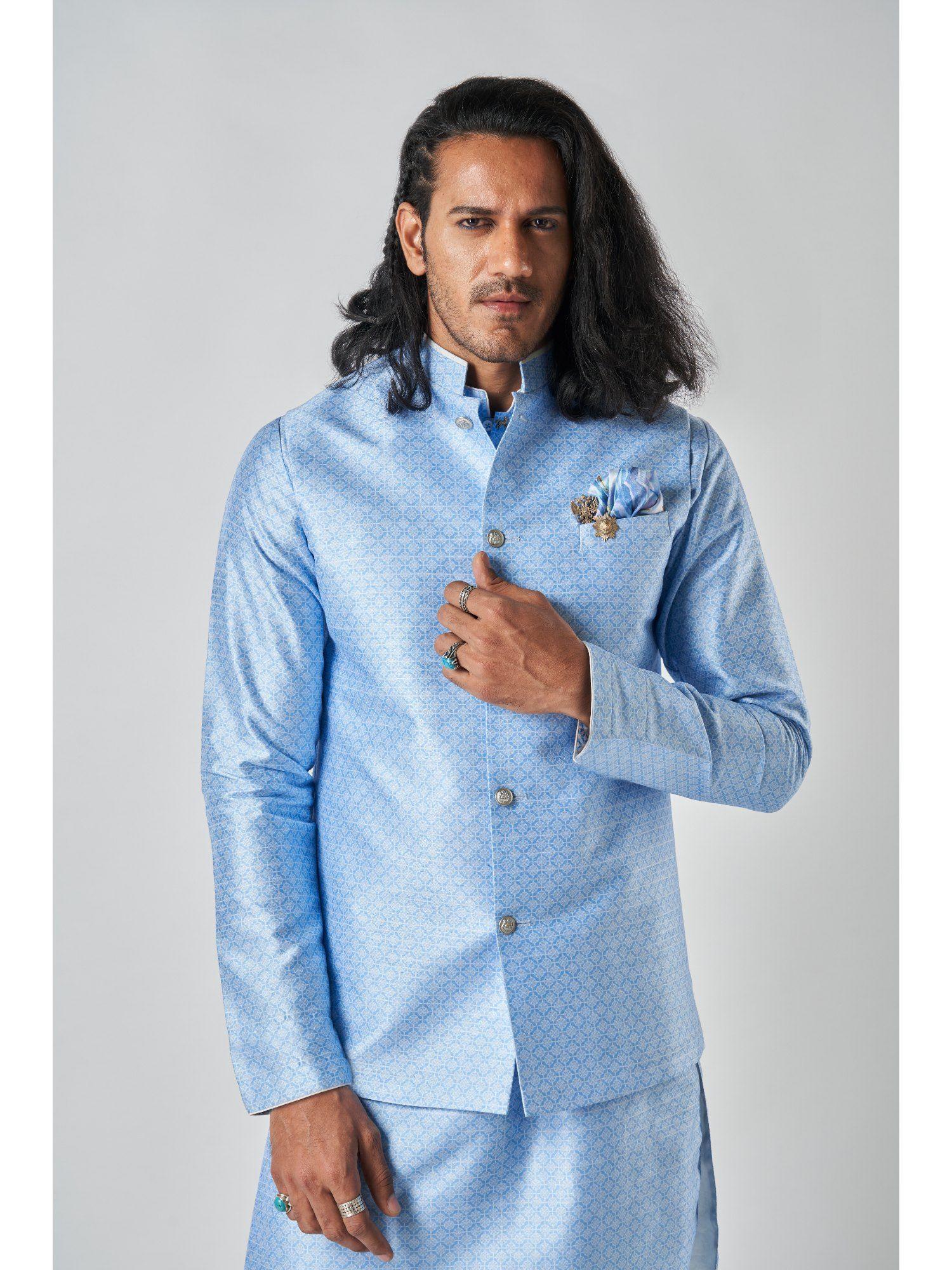 benedict sky compass rose bandhi light blue nehru jacket