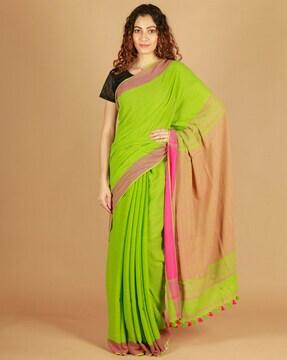 bengal cotton saree with tassels