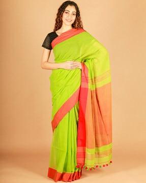 bengal cotton saree with tassels