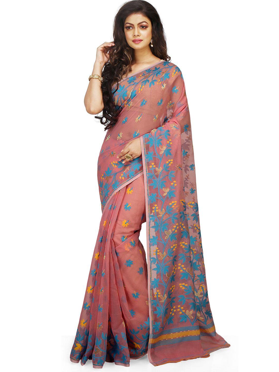 bengal handloom floral printed zari art silk jamdani saree