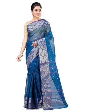 bengal pure cotton asmani  night blue handloom tant saree traditional saree