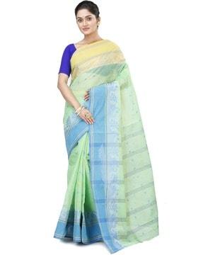 bengal pure cotton gitanjali  light green handloom tant saree traditional saree