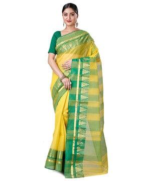 bengali pure cotton vrinda  yellow handloom tant traditional saree