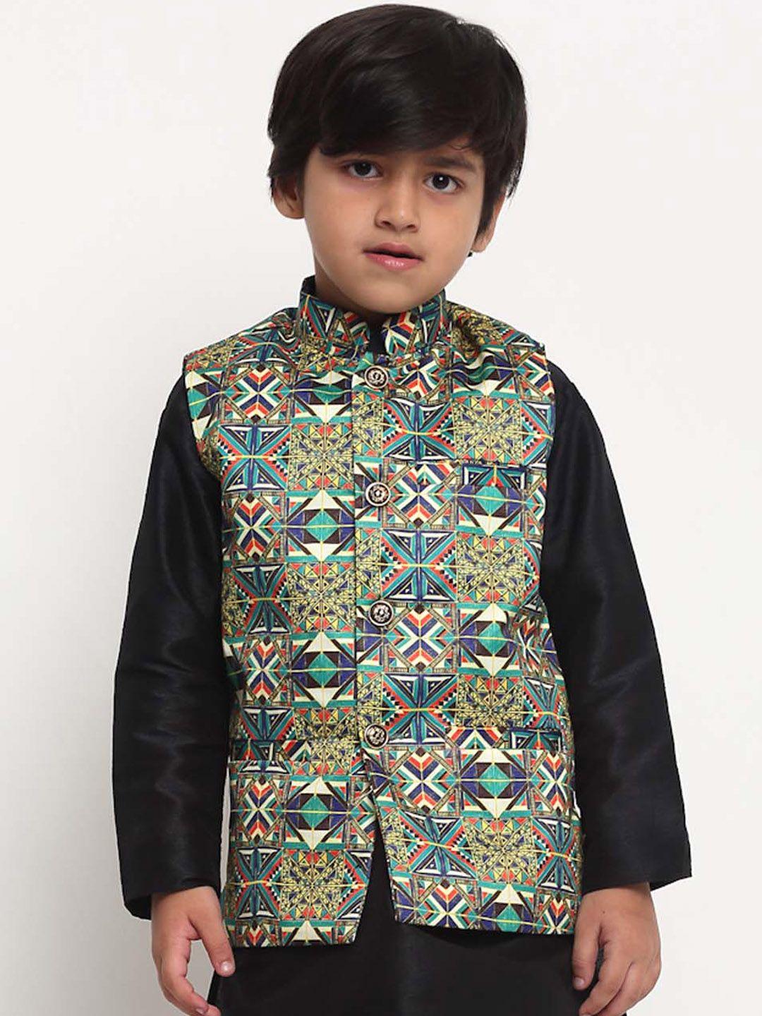 benstoke-boys-green-woven-design-nehru-jackets