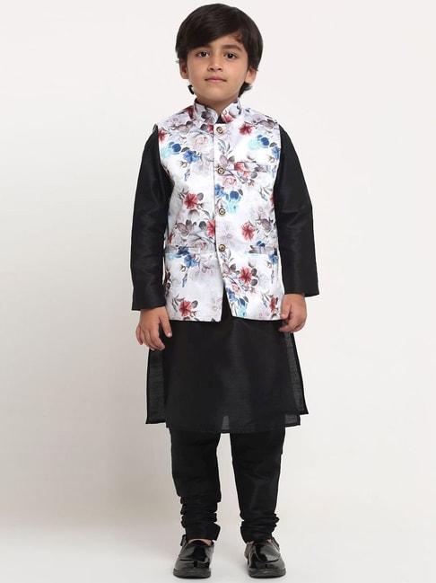 benstoke kids black & white floral print full sleeves kurta set