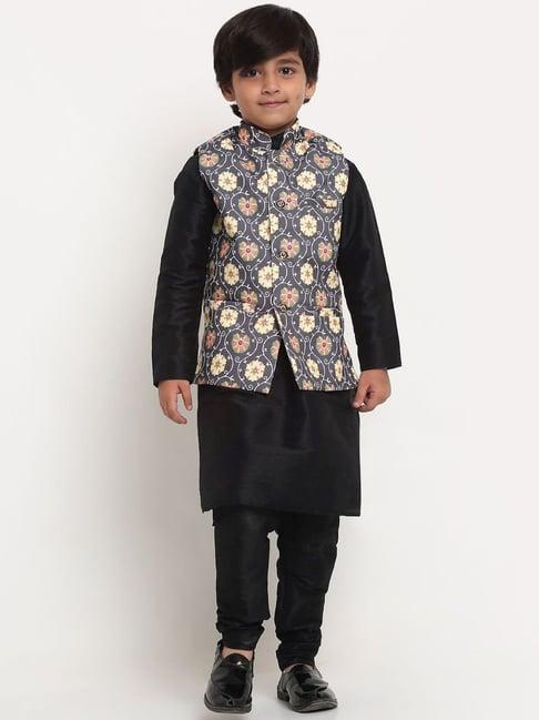 benstoke kids black floral print full sleeves kurta set