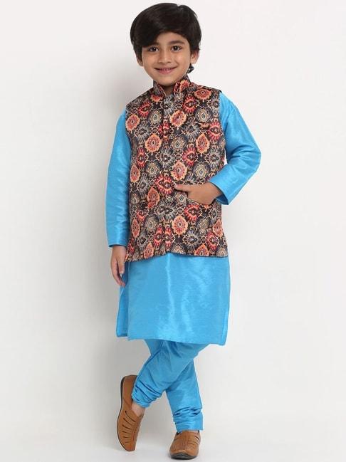 benstoke kids blue & black floral print full sleeves kurta set