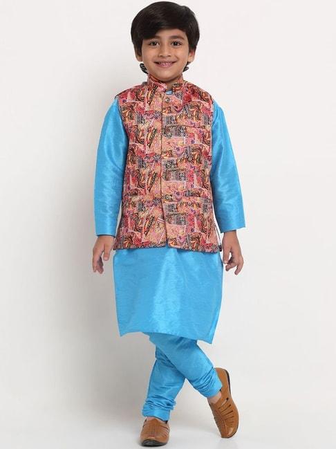 benstoke kids blue & pink printed full sleeves kurta set