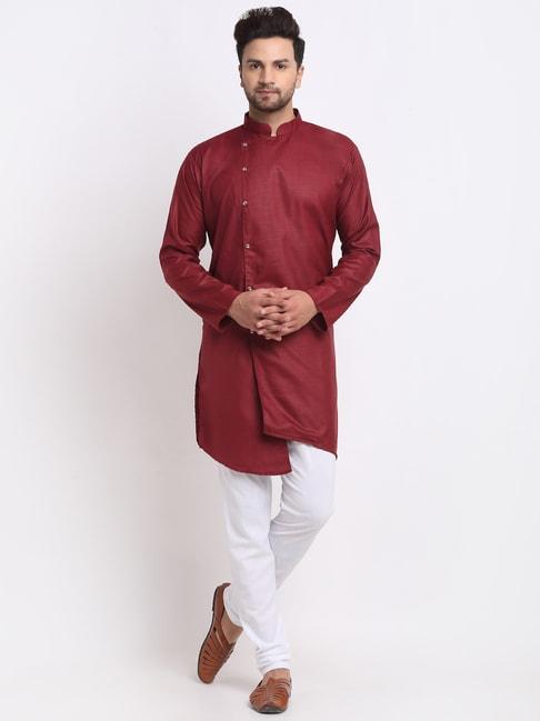 benstoke maroon & white cotton regular fit kurta set