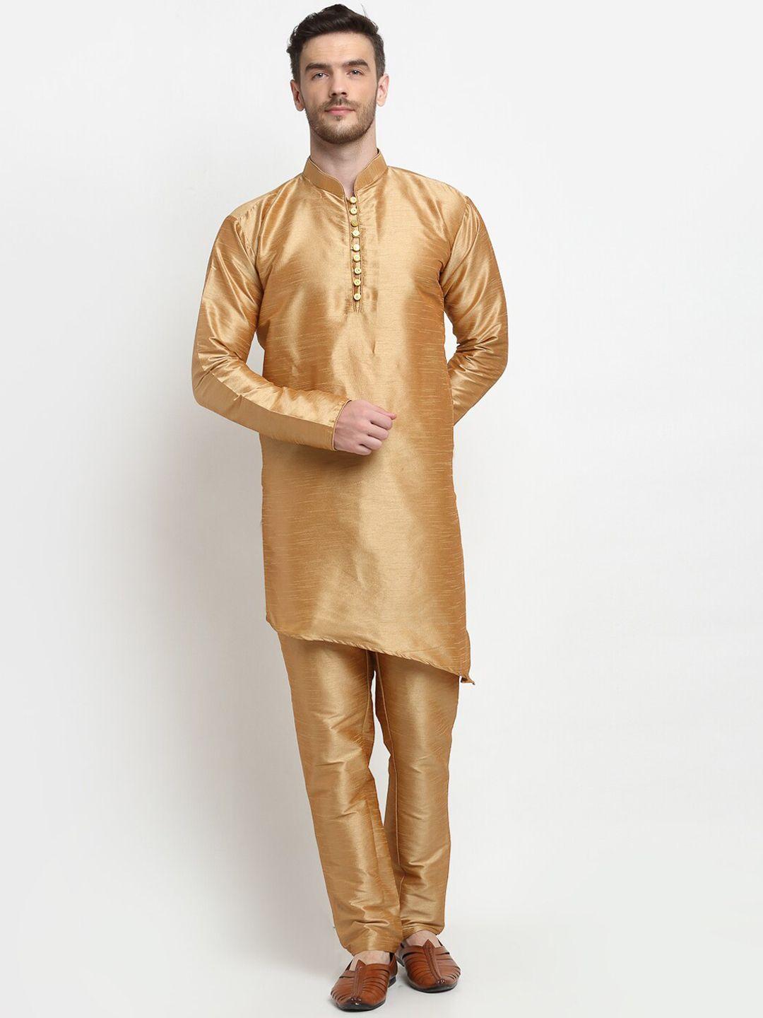 benstoke men copper-toned asymmetric kurta with pyjama