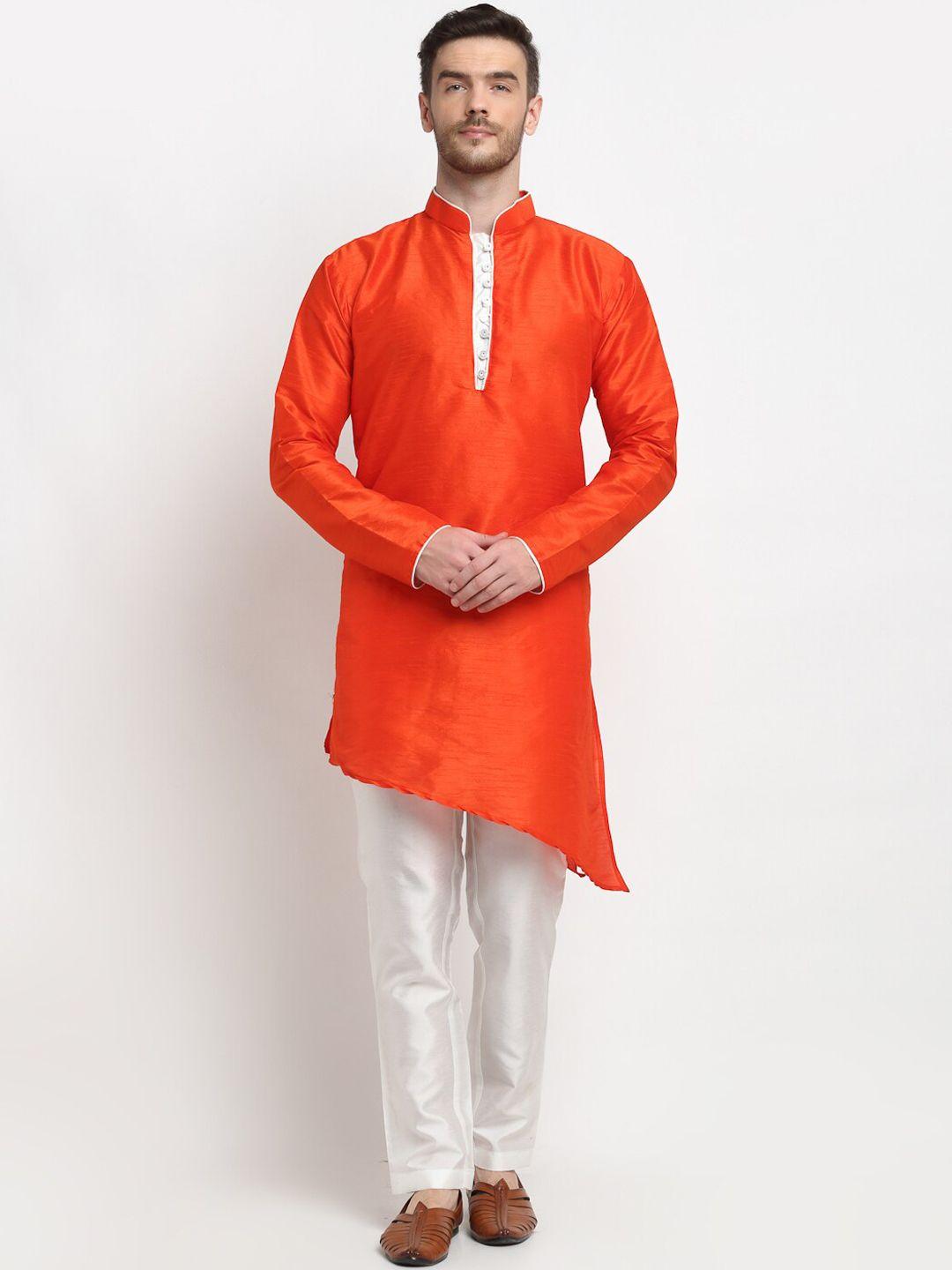 benstoke men orange solid kurta with pyjama