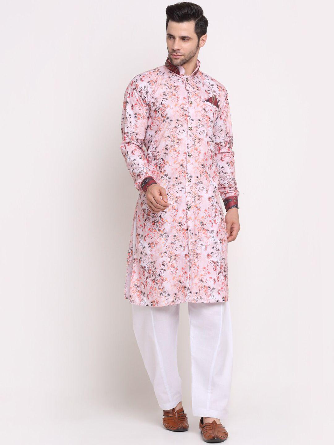 benstoke men pink & white printed sherwani set