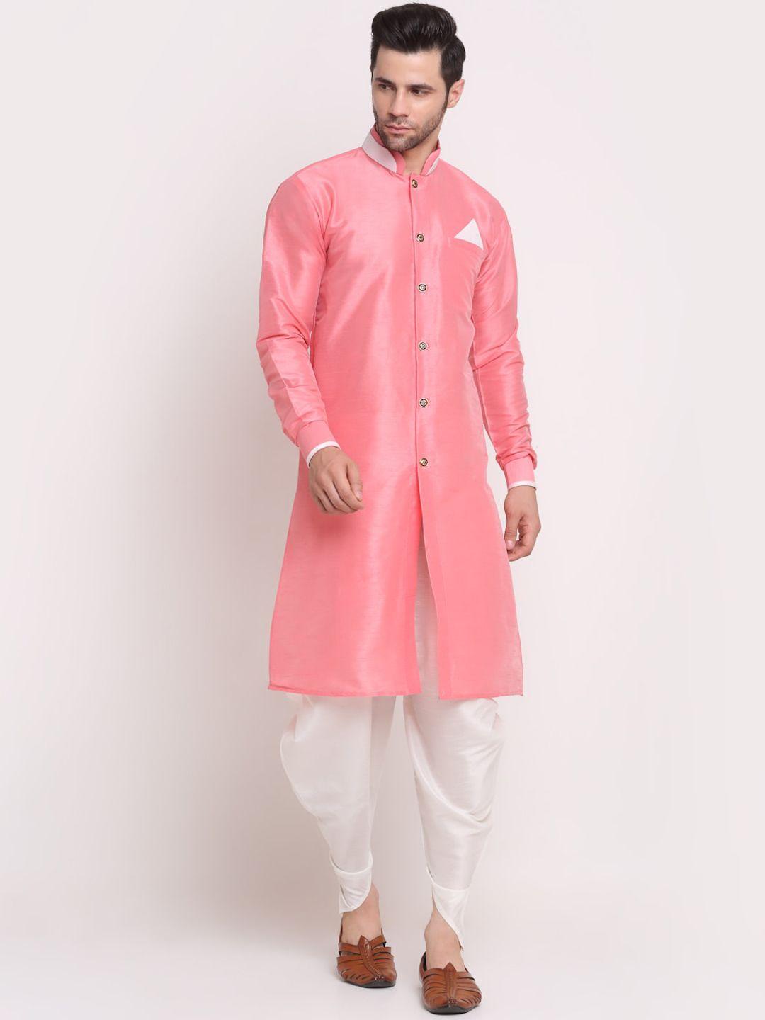 benstoke men pink & white solid sherwani set