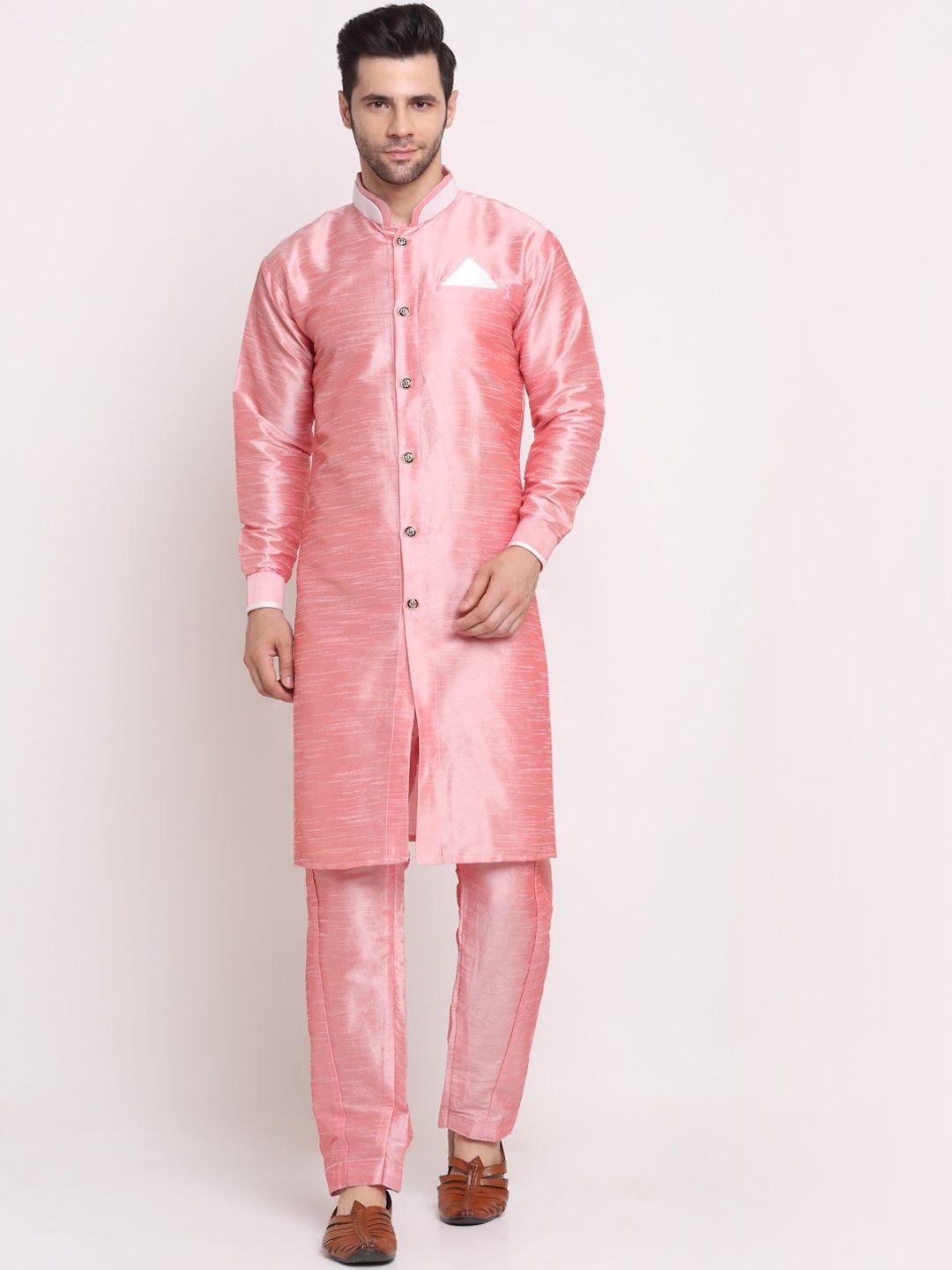 benstoke men pink solid silk blend sherwani