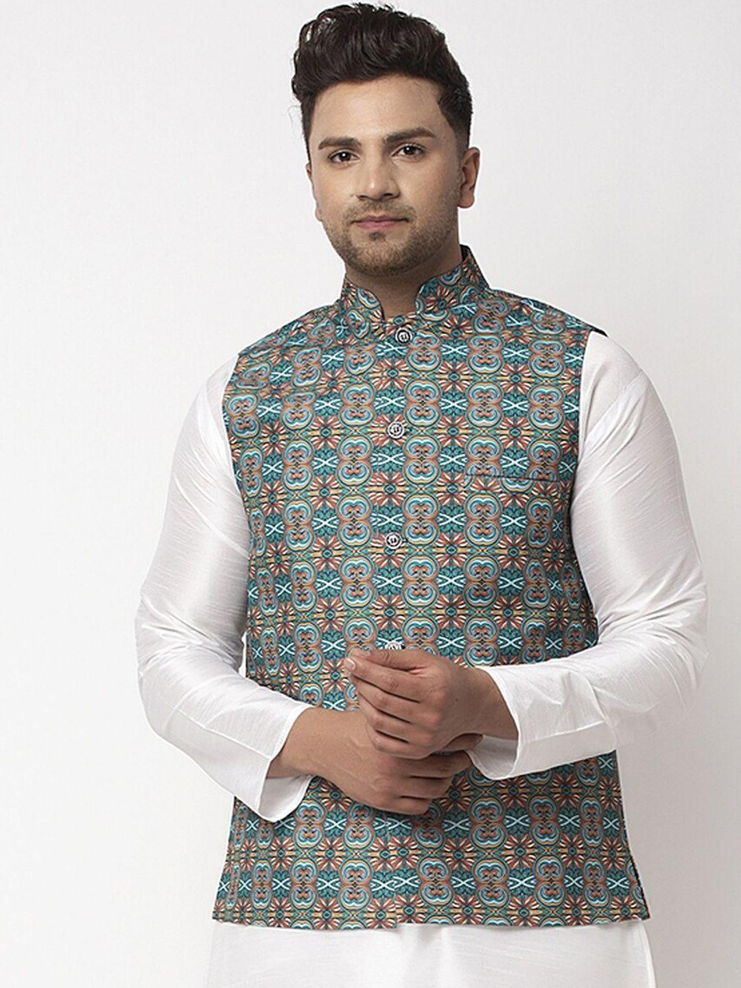 benstoke-men-teal-printed-woven-nehru-jackets