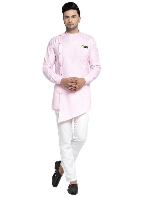 benstoke pink & white cotton regular fit kurta set