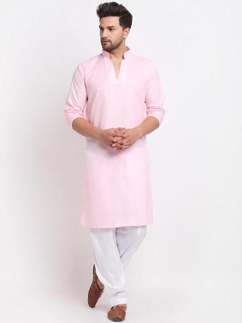 benstoke pink & white cotton regular fit kurta set