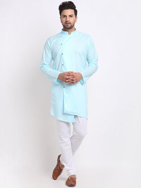 benstoke sky blue & white cotton regular fit kurta set