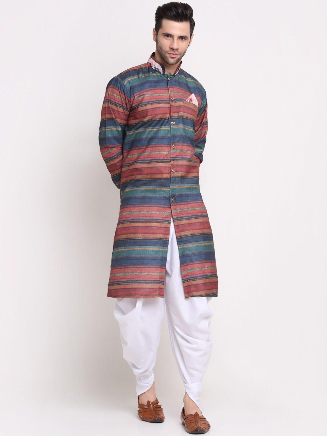 benstoke  men peach & green striped sherwani set