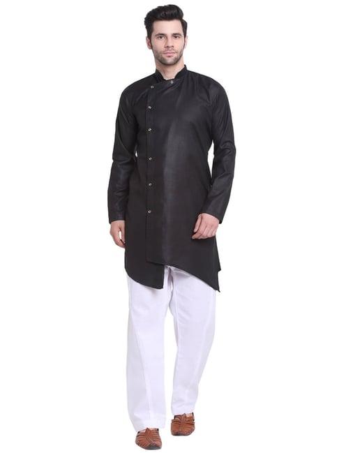 benstoke black & white regular fit asymmetric kurta & pyjamas set