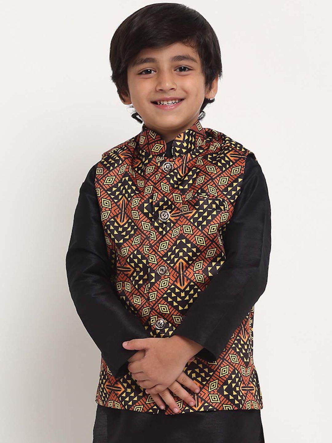 benstoke boys black & brown printed nehru jacket