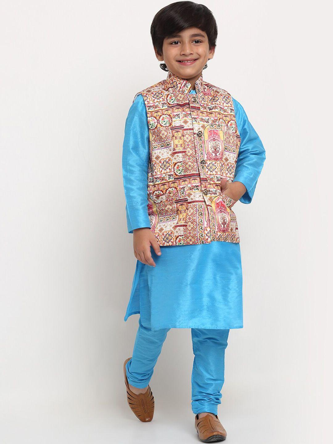 benstoke boys blue printed kurta with churidar