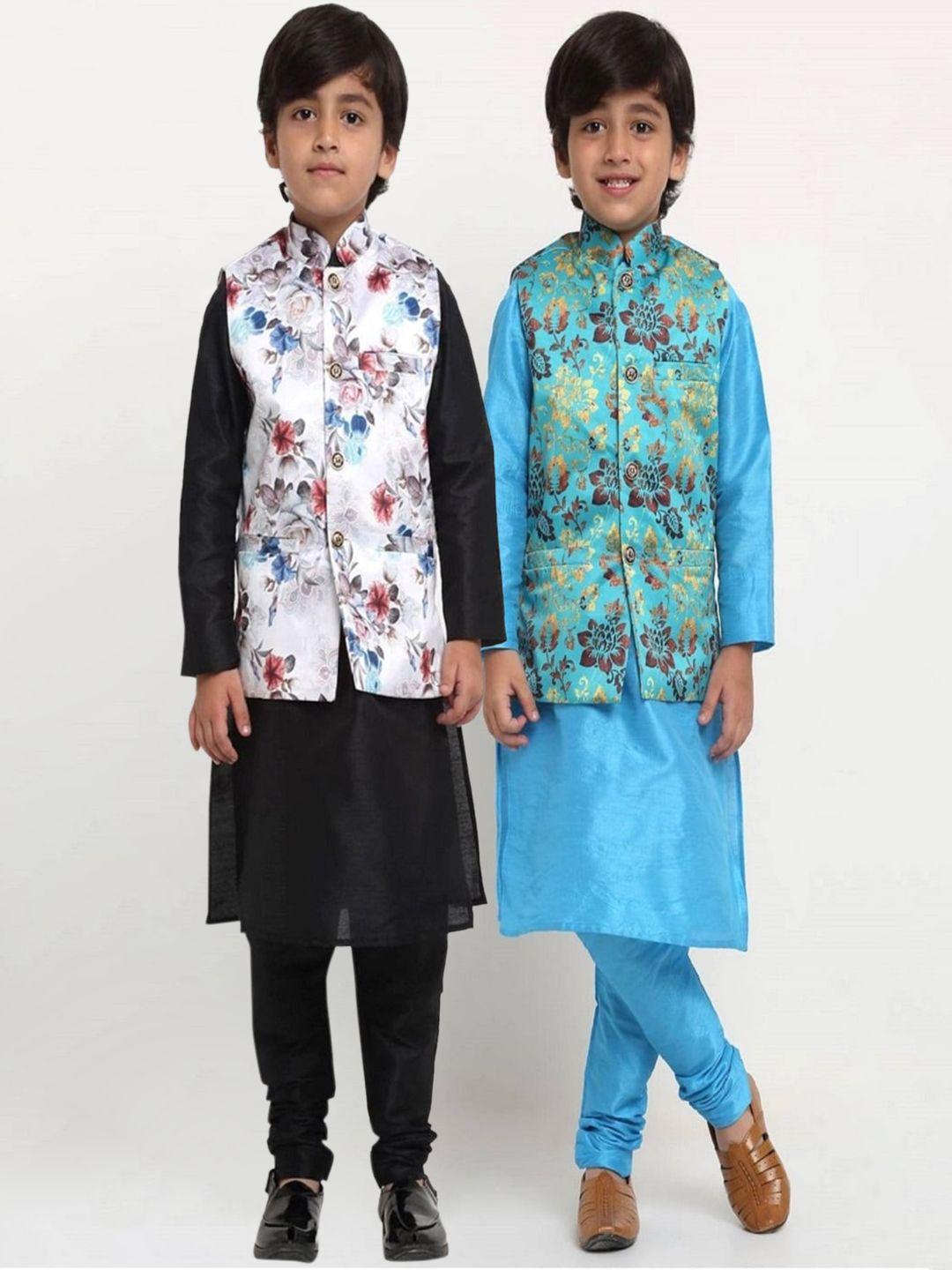 benstoke boys pack of 2 kurtas with churidar & printed nehru jacket
