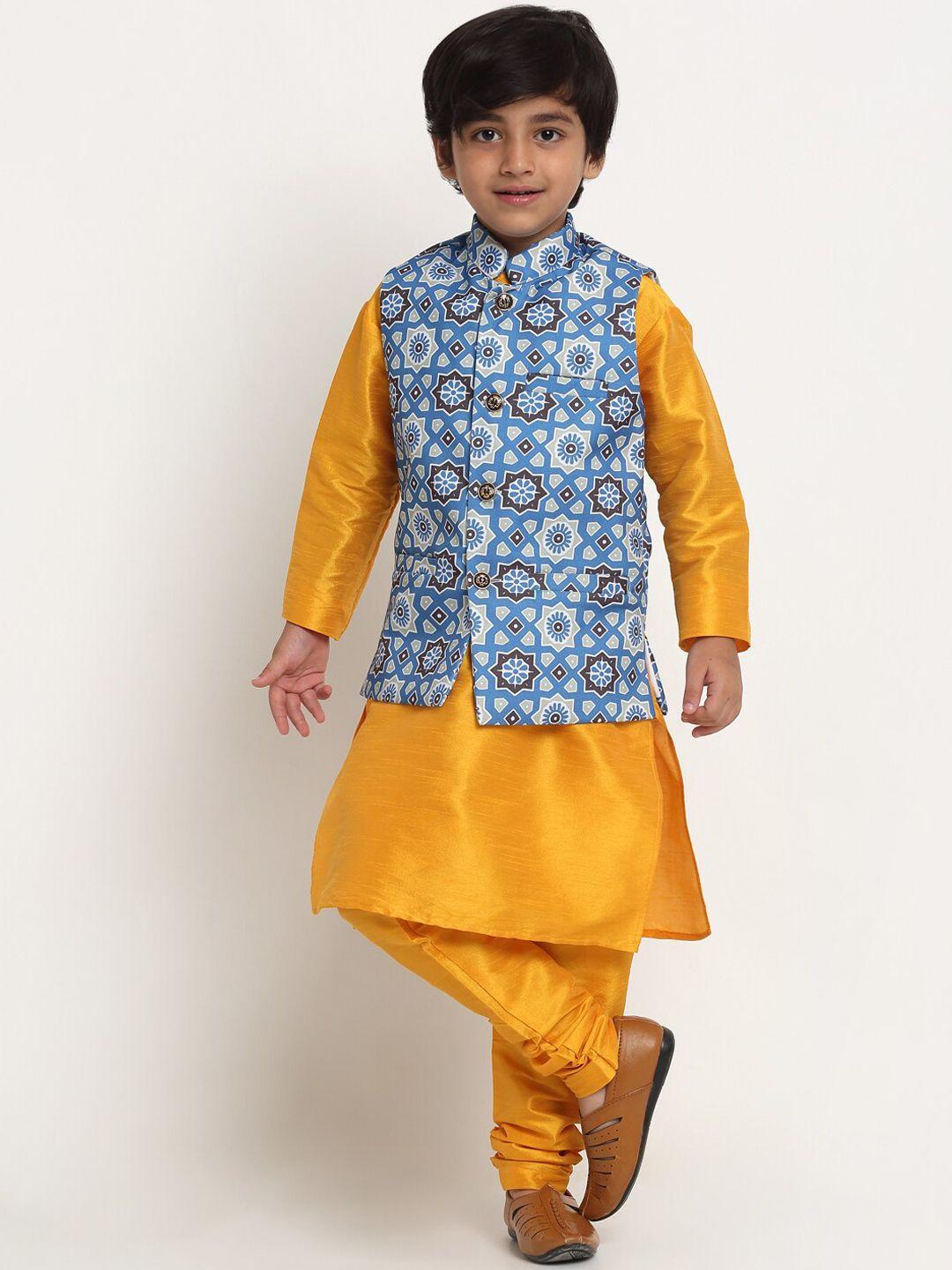 benstoke boys yellow printed kurta with churidar