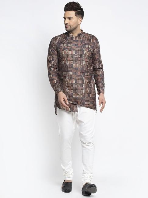 benstoke brown & beige cotton regular fit printed kurta set