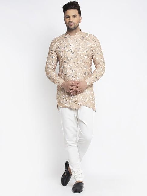 benstoke brown & white cotton regular fit floral print kurta set