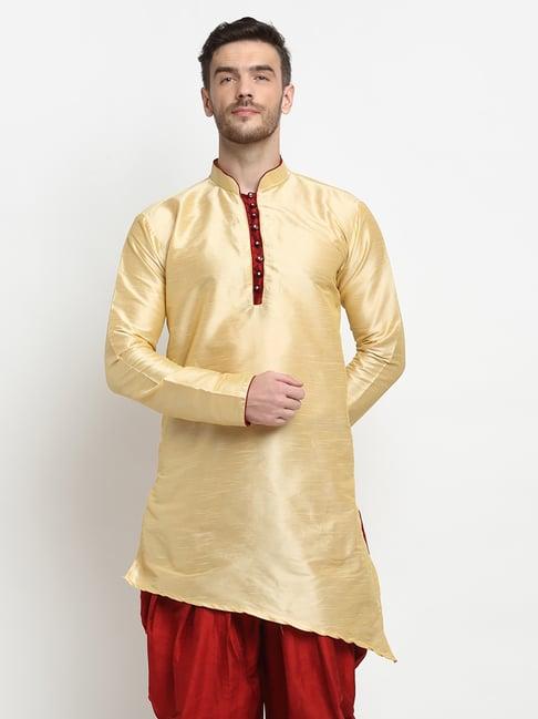 benstoke gold regular fit mandarin collar kurta