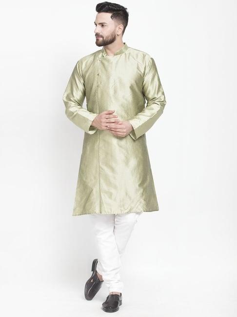 benstoke green & white regular fit self pattern kurta set