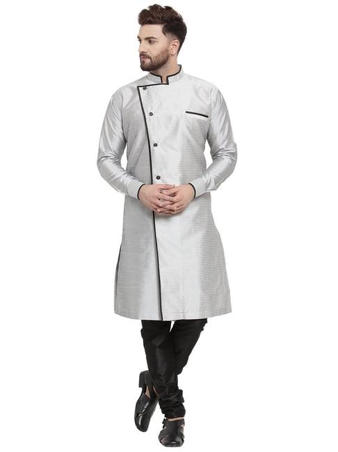 benstoke grey & black regular fit self pattern kurta set