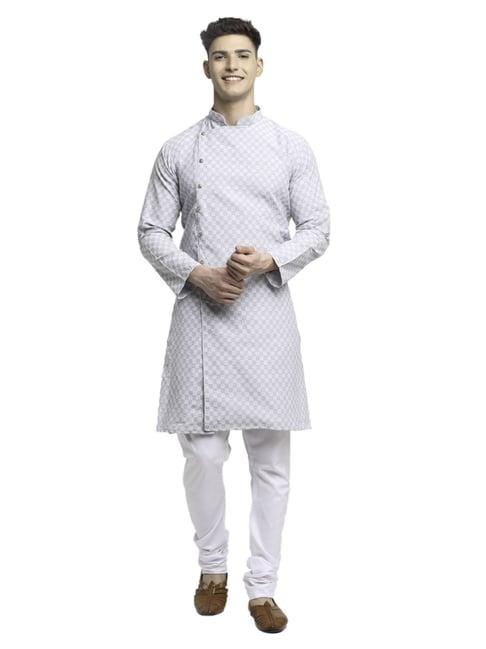 benstoke grey & white cotton regular fit self pattern kurta bottom sets