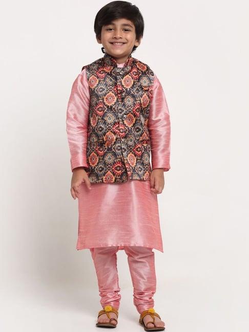 benstoke kids pink & black printed full sleeves kurta set