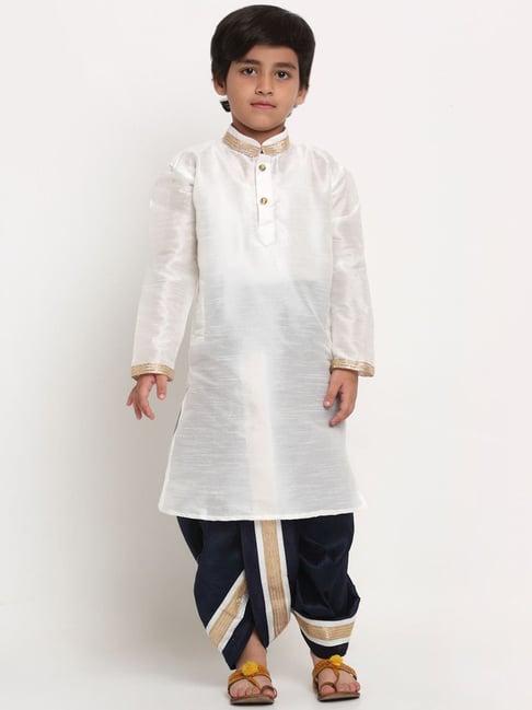 benstoke kids white & navy regular fit full sleeves kurta set